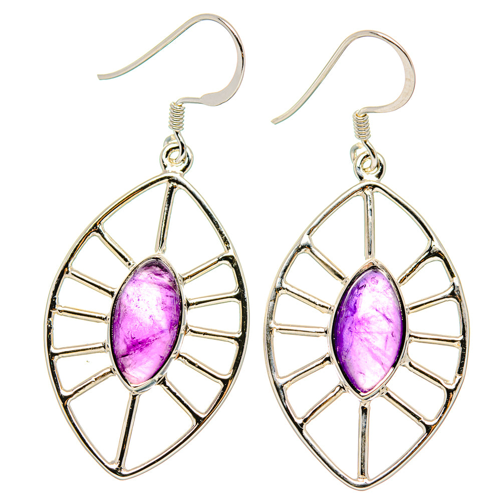 Oval amethyst gemstone earrings in sterling silver fan-spoke teardrop frames