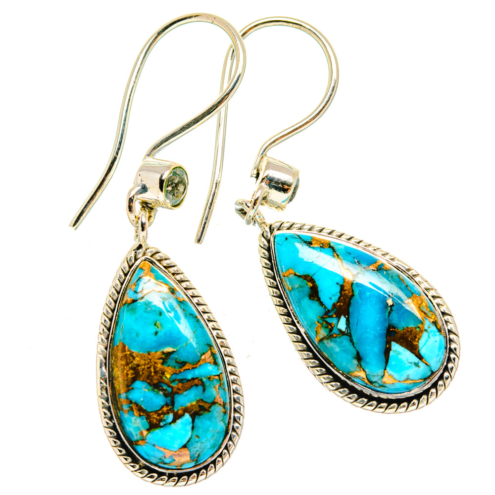 Blue Copper Composite Turquoise Earrings handcrafted by Ana Silver Co - EARR428565 - Photo 2