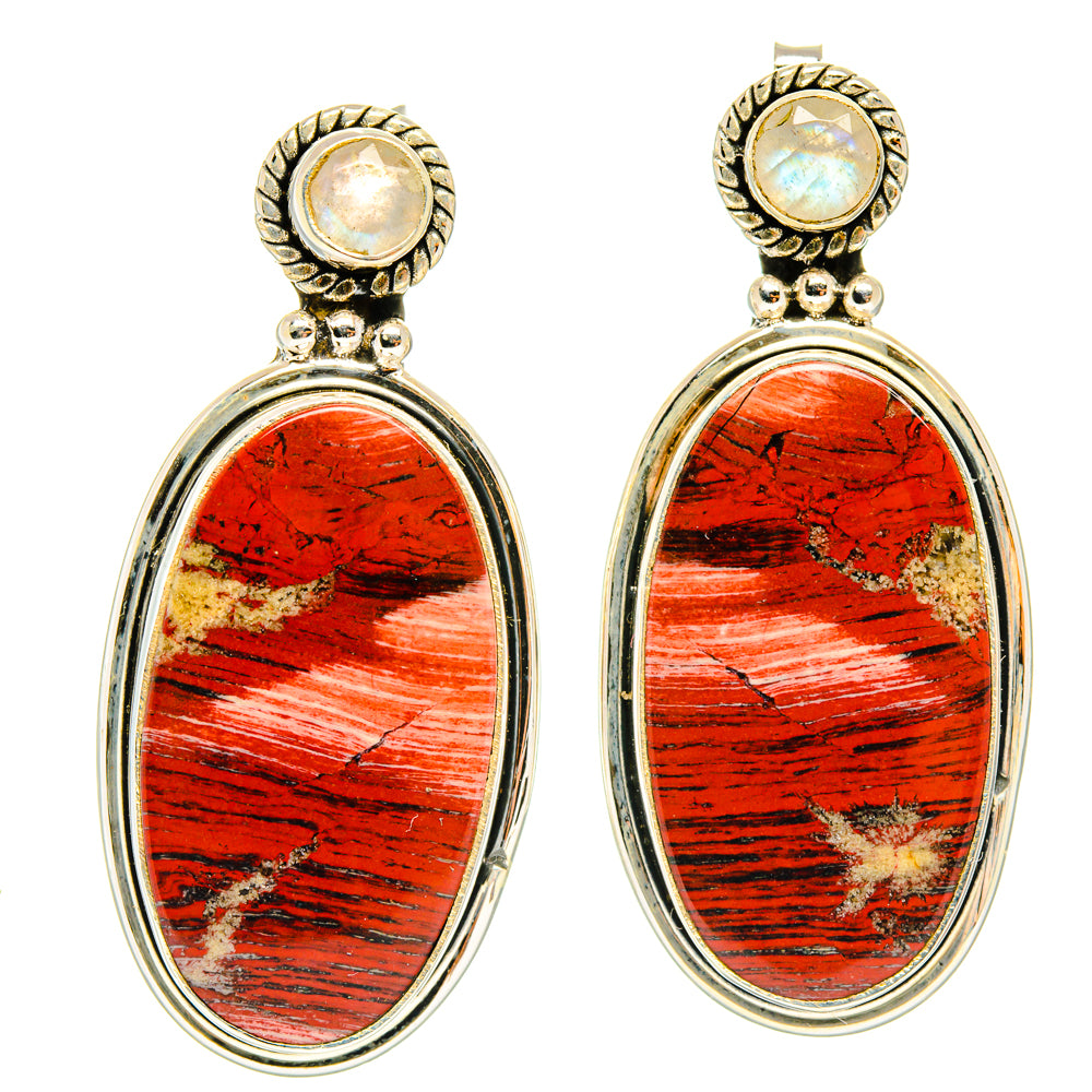 Red Jasper, Rainbow Moonstone Earrings handcrafted by Ana Silver Co - EARR428584 - Photo 2