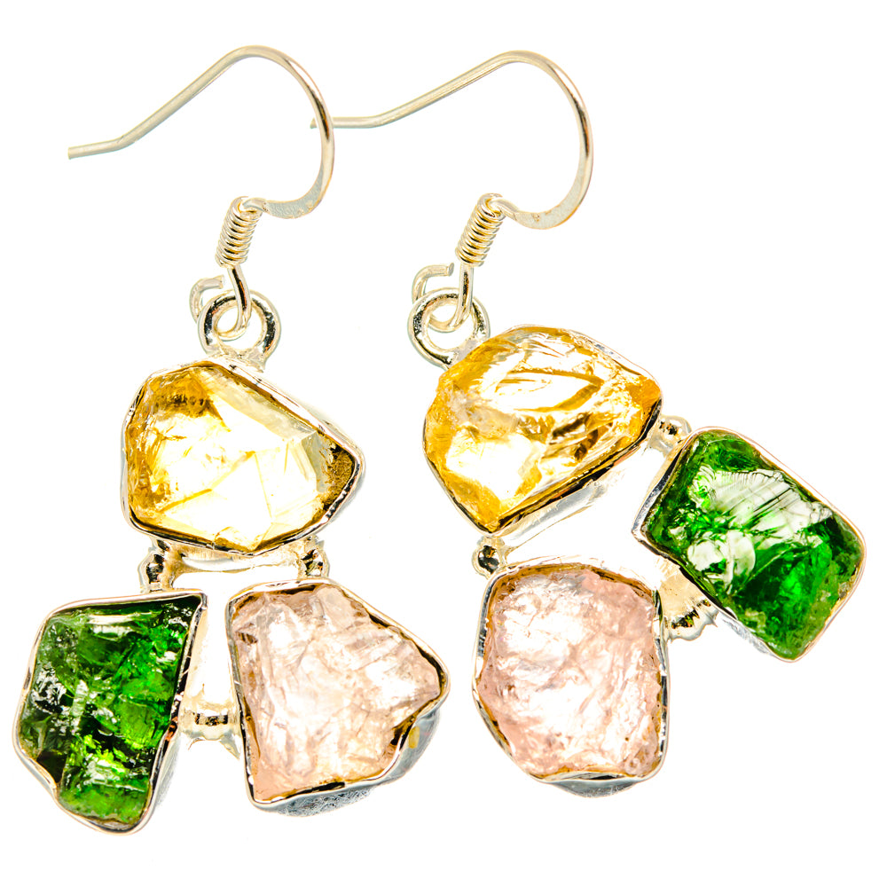 Chrome Diopside, Rose Quartz, Citrine Earrings handcrafted by Ana Silver Co - EARR428585 - Photo 2