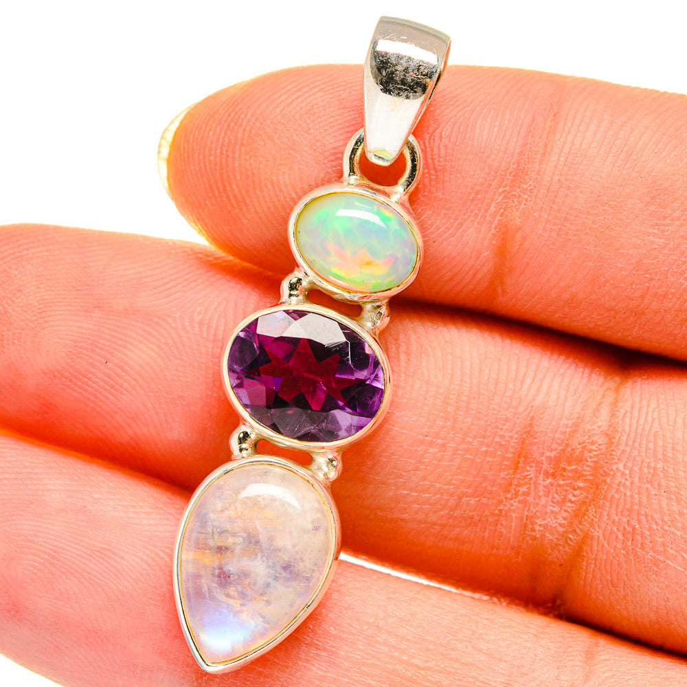 Rainbow Moonstone, Amethyst, Ethiopian Opal Pendant 3/4