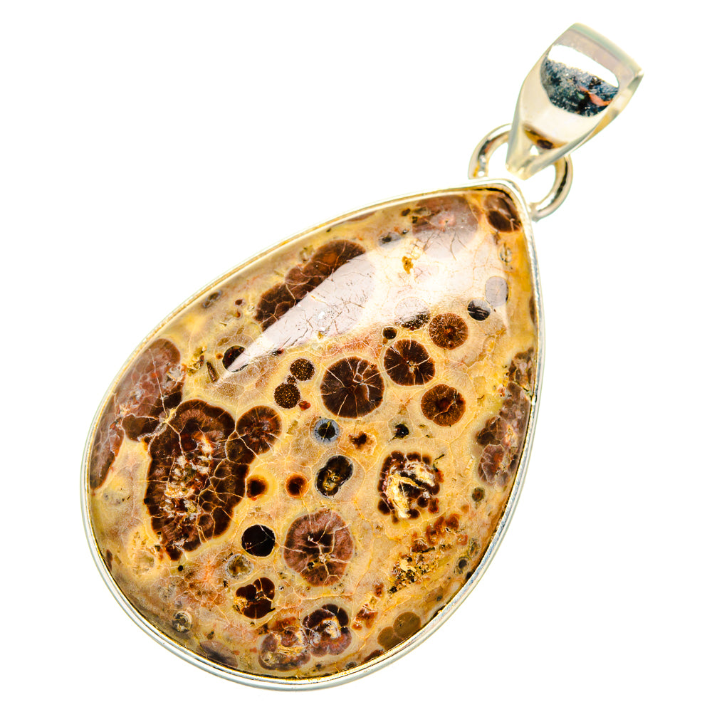 Poppy jasper teardrop pendant with 925 sterling silver bezel, speckled floral pattern