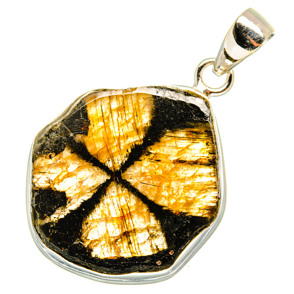 Sterling silver pendant with teardrop chiastolite stone, black and golden striations.