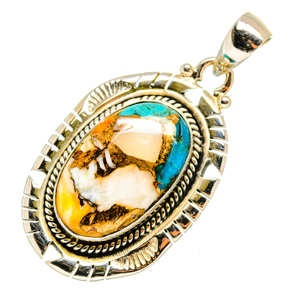 Oval turquoise and copper composite pendant with gold-tone bail, 925 sterling silver