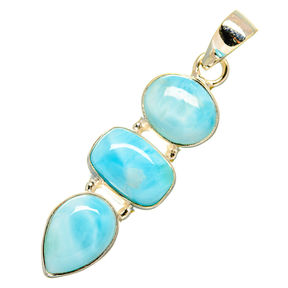 Larimar pendant with three oval light blue stones in silver setting