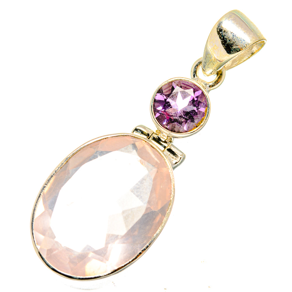 Sterling silver pendant with oval rose quartz drop and round purple amethyst top stone