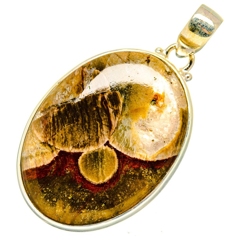 Mushroom rhyolite pendant with oval stone cabochon in 925 sterling silver bail and bezel