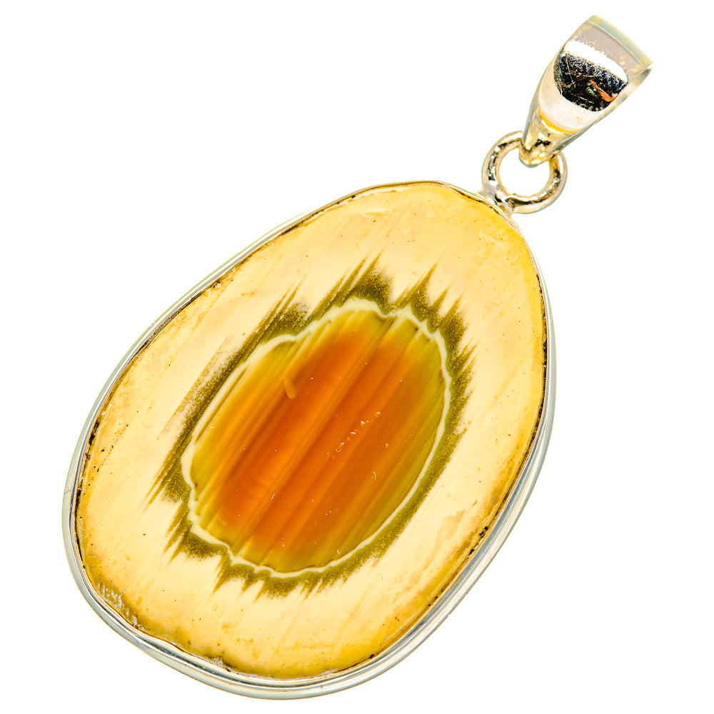 Jasper pendant with teardrop amber stone in 925 sterling silver bezel and bail