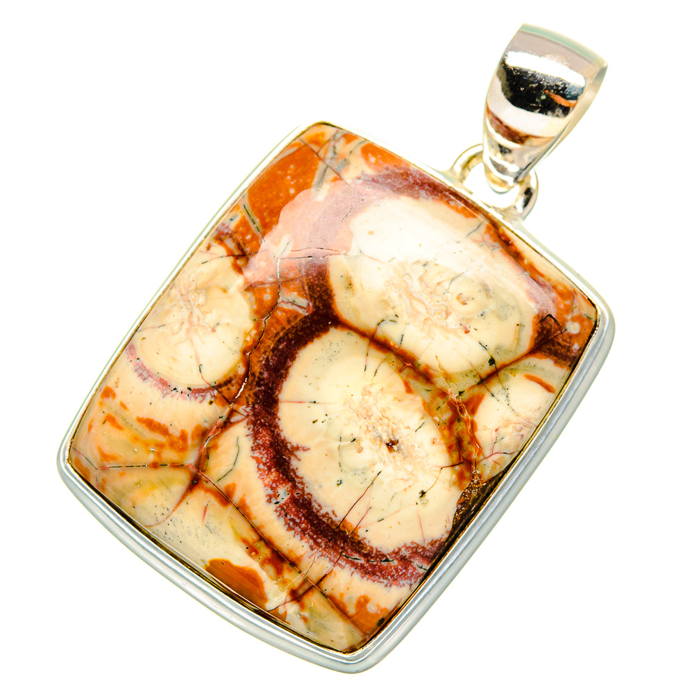 Sterling silver poppy jasper pendant with square orange-and-cream cabochon