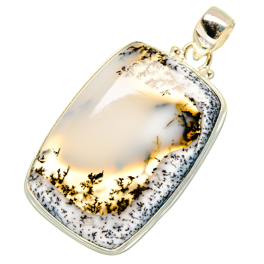 Sterling silver dendritic opal pendant with rectangular stone and golden tree-like inclusions