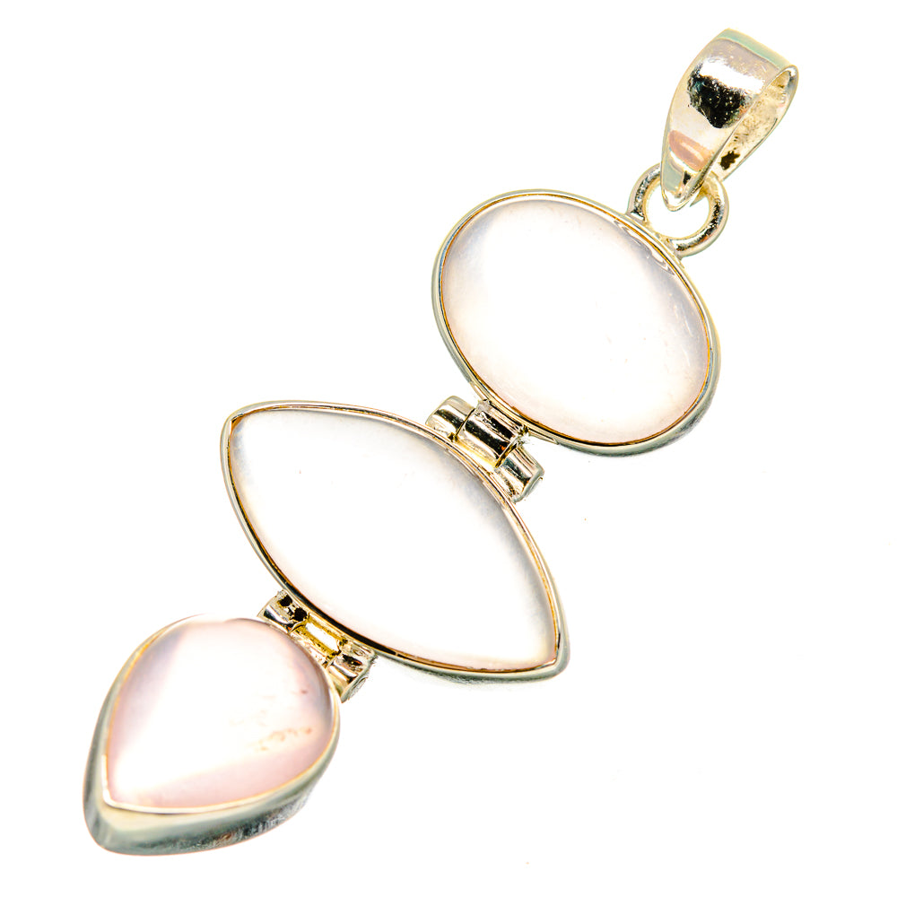 Rose quartz pendant set in 925 sterling silver, three teardrop cabochon charms
