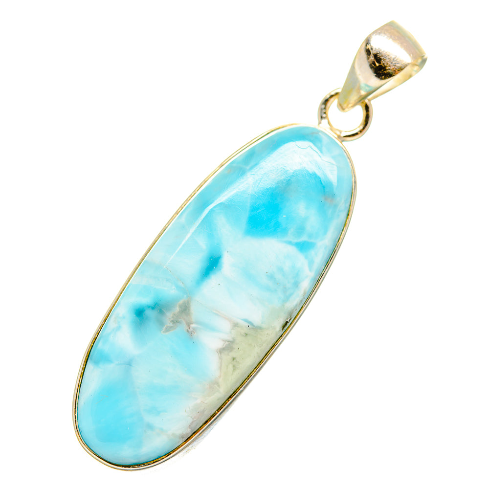 Oval larimar pendant with blue stone and silver bail, bezel setting