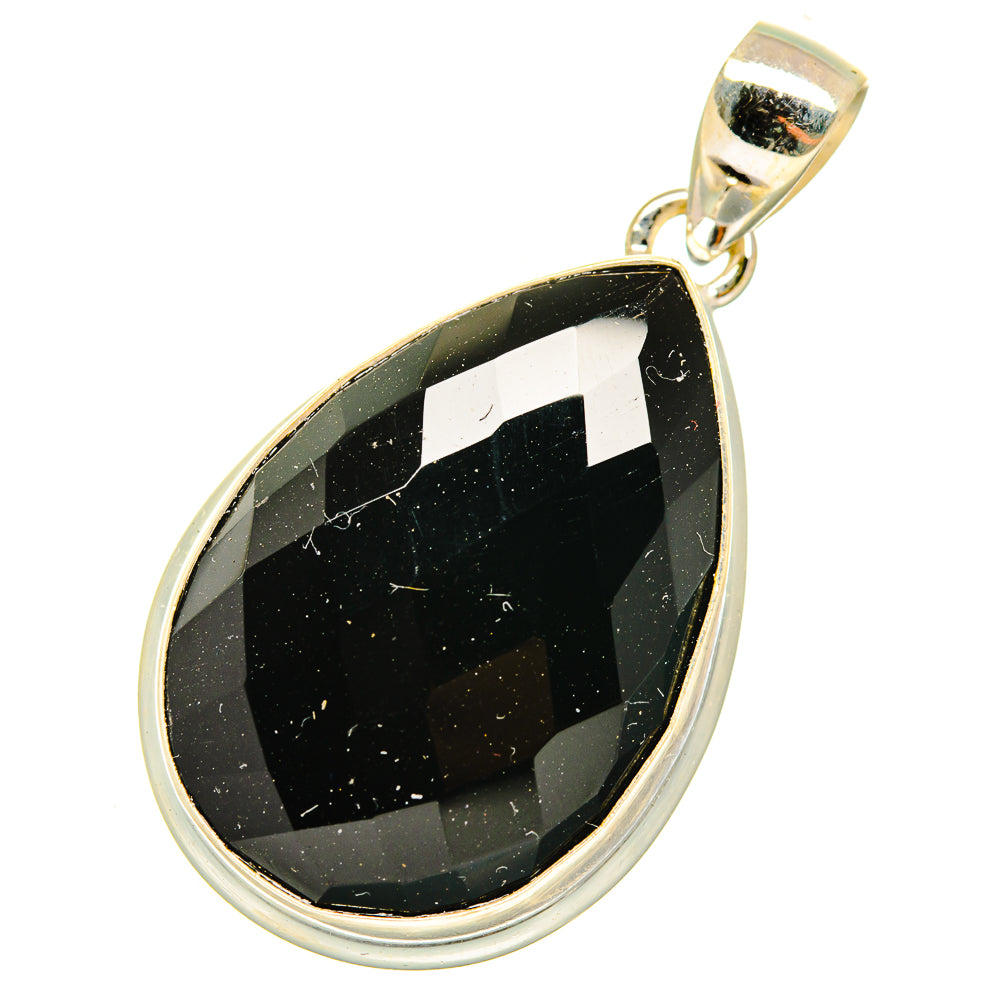 Black onyx teardrop pendant with faceted stone and 925 sterling silver loop bail