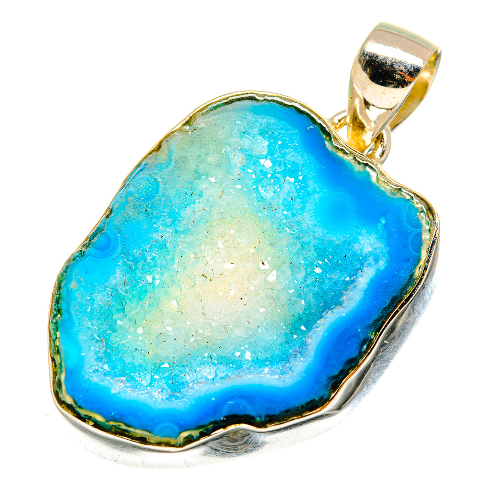 Blue Geode Slice Pendants handcrafted by Ana Silver Co - PD10974