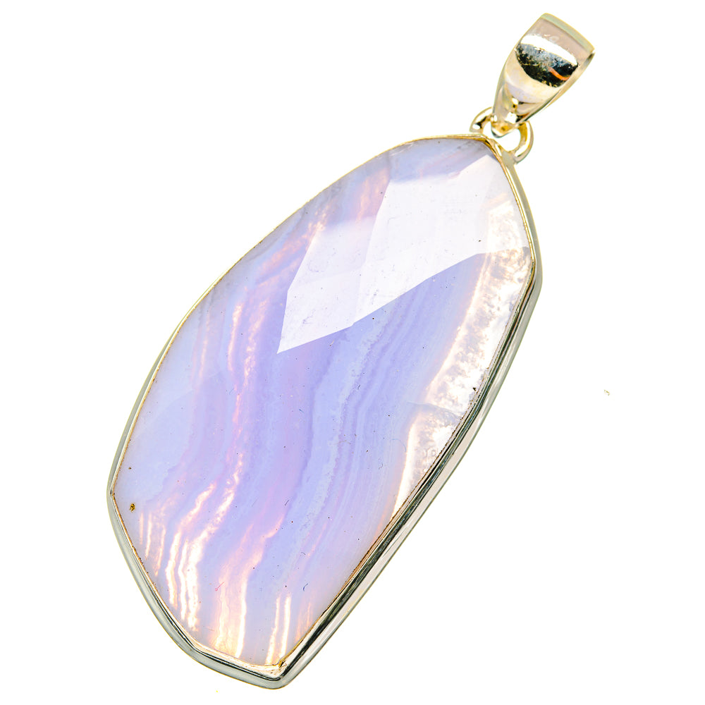 Sterling silver pendant with blue lace agate teardrop gemstone and gold-tone bail