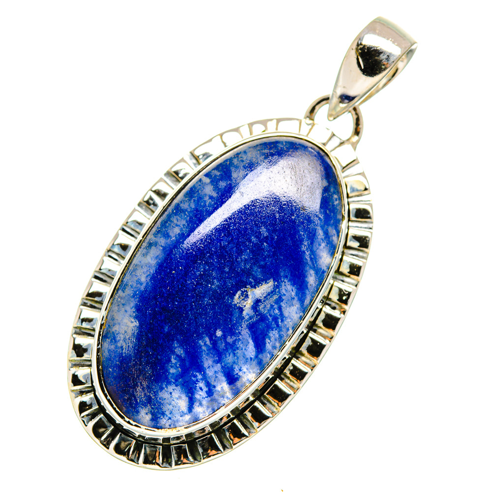 Oval sodalite pendant with sterling silver bezel, blue stone and hanging bail