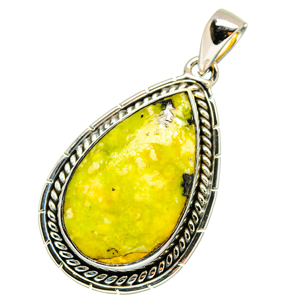 Green opal teardrop pendant in 925 sterling silver bezel with loop bail