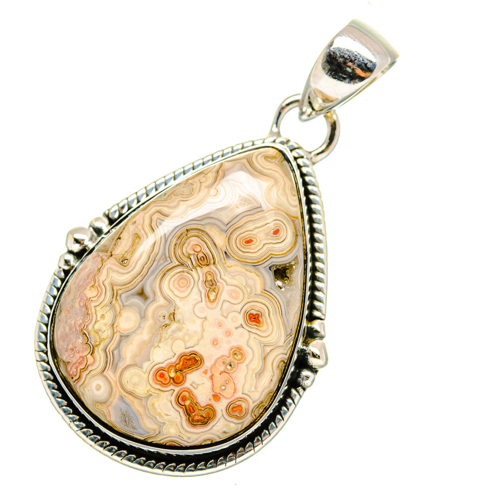 Teardrop ocean jasper pendant in sterling silver bezel, multicolor banded stone