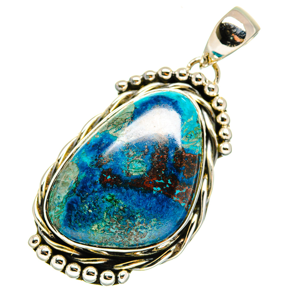Sterling silver pendant with oval blue-green cabochon stone and loop bail