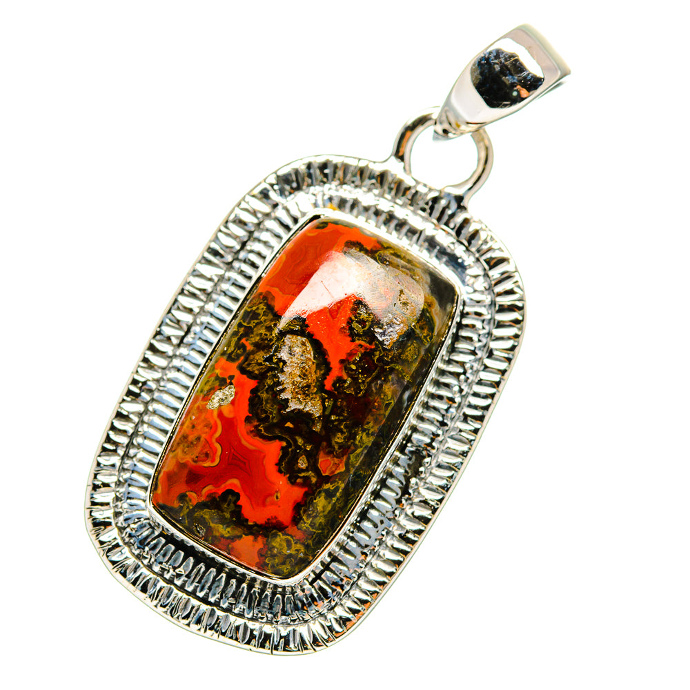 Sterling silver Moroccan agate pendant with oval orange and green stone bezel