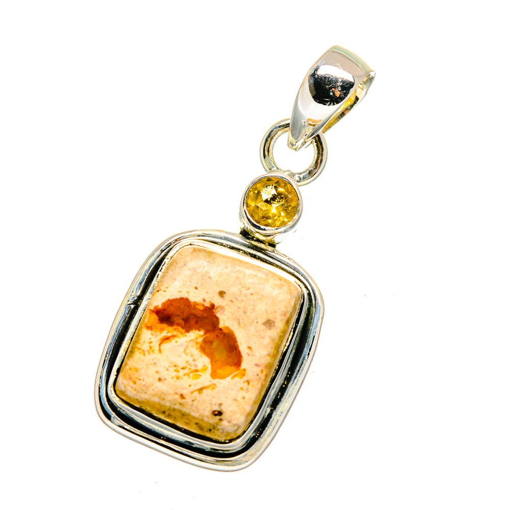 925 sterling silver pendant with rectangular fire opal stone and round citrine drop