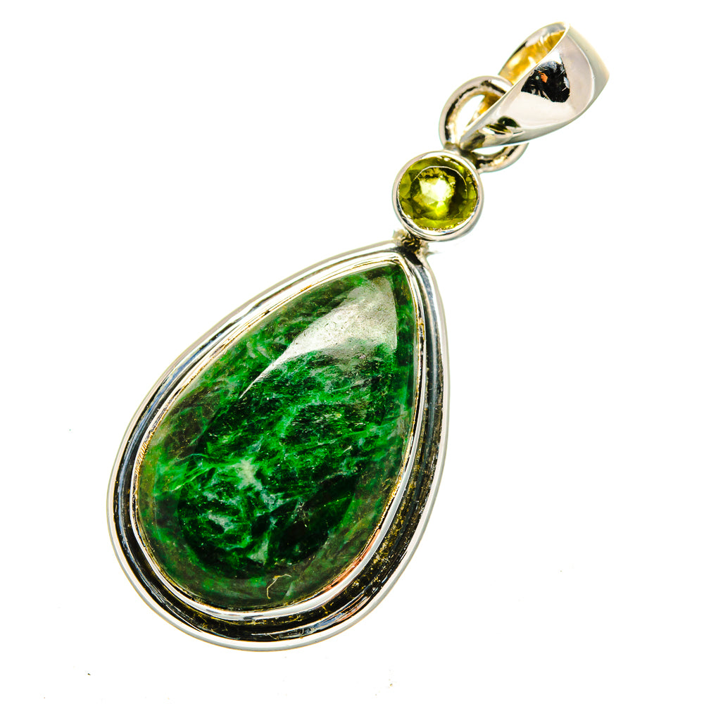 925 sterling silver peridot pendant with teardrop and round green gemstones