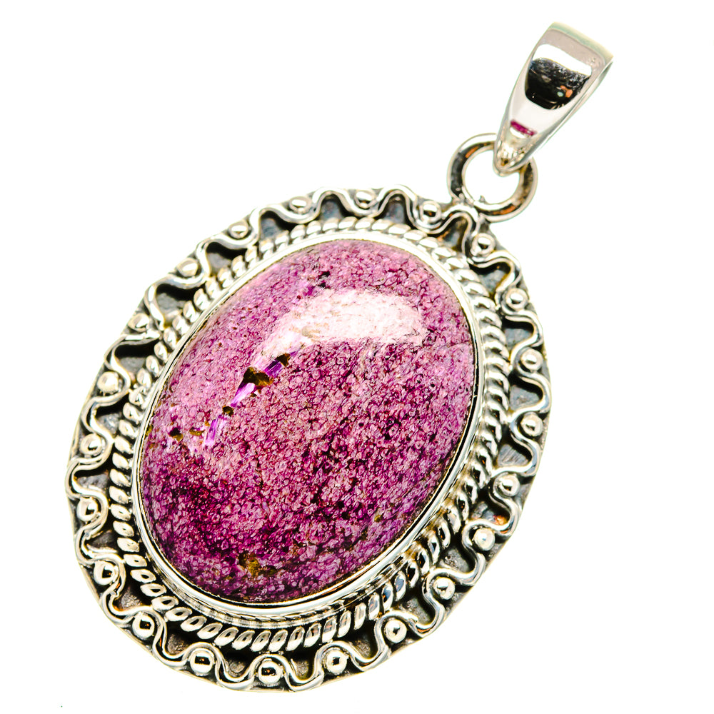 Stichtite pendant in oval bezel setting with ornate 925 sterling silver frame