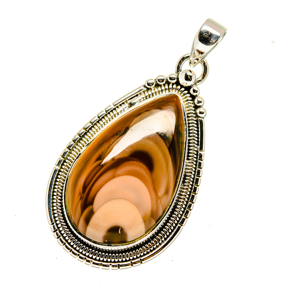Teardrop sterling silver pendant with brown and gold mottled jasper stone, top loop