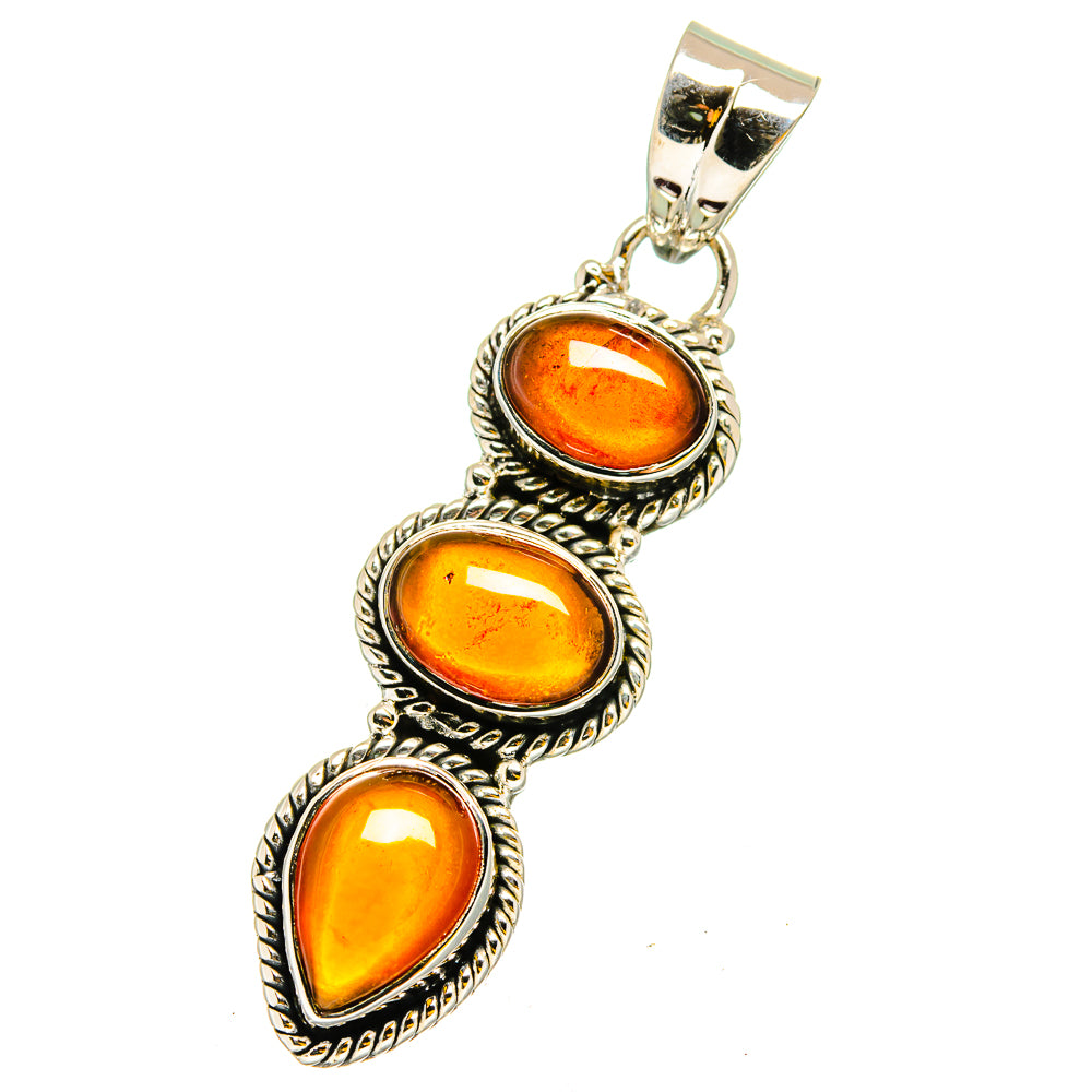 Carnelian pendant in 925 sterling silver with three oval orange stones