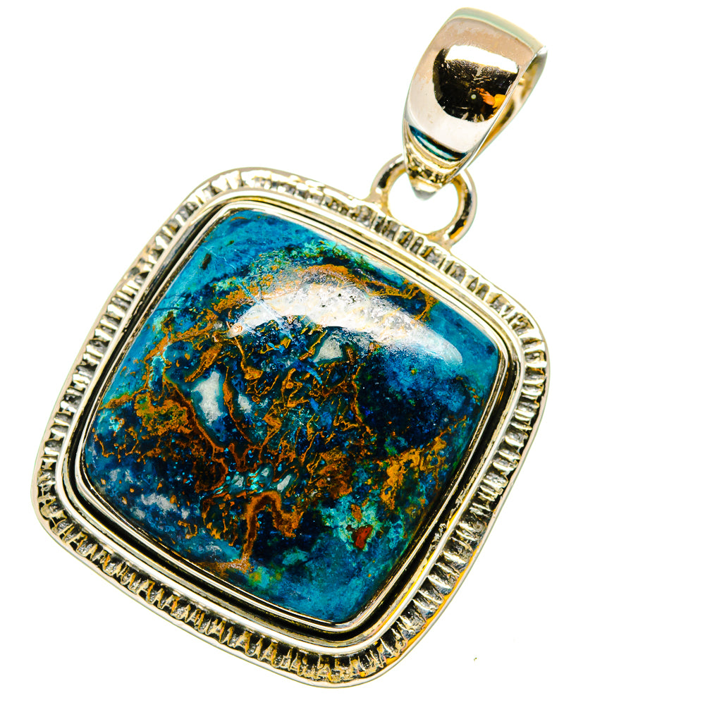 Chrysocolla pendant in 925 sterling silver with rectangular blue-green gemstone cabochon