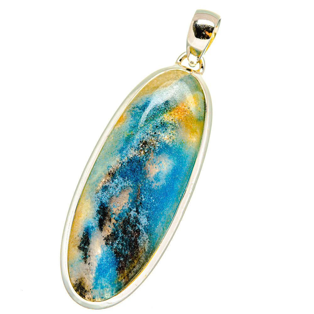 Apatite stone pendant in oval 925 sterling silver bezel, gold-toned bail
