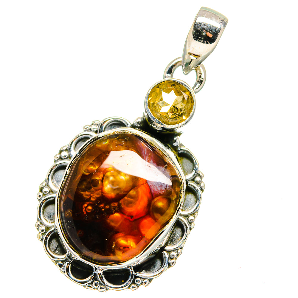 Mexican Fire Agate, Citrine Pendants handcrafted by Ana Silver Co - PD13544