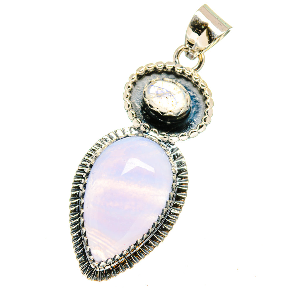 Blue Lace Agate, Rainbow Moonstone Pendants handcrafted by Ana Silver Co - PD13548
