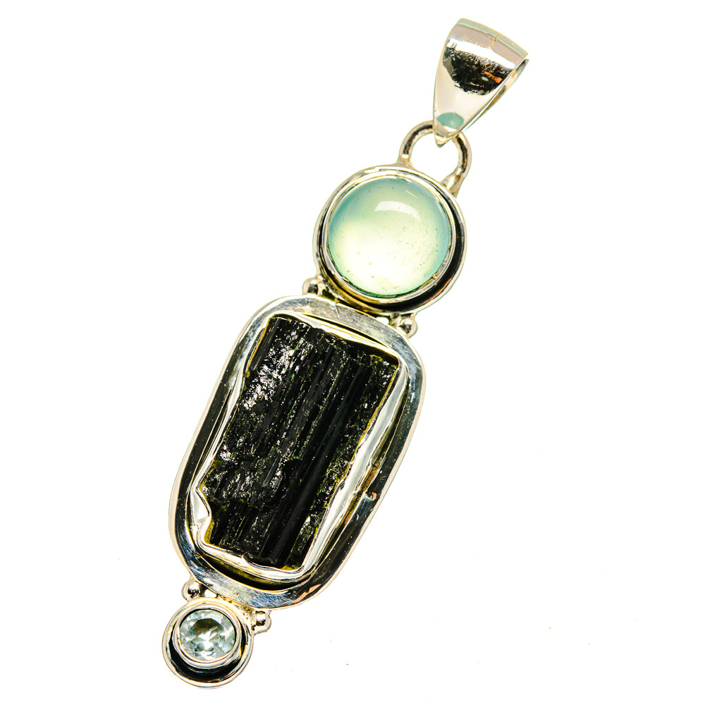 Black Tourmaline, Aqua Chalcedony, Blue Topaz Pendants handcrafted by Ana Silver Co - PD13552