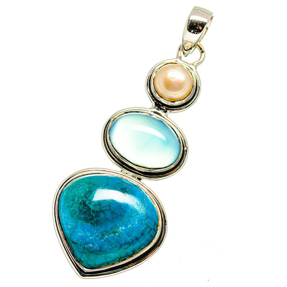 Chrysocolla, Aqua Chalcedony, Cultured Pearl Pendants handcrafted by Ana Silver Co - PD13570