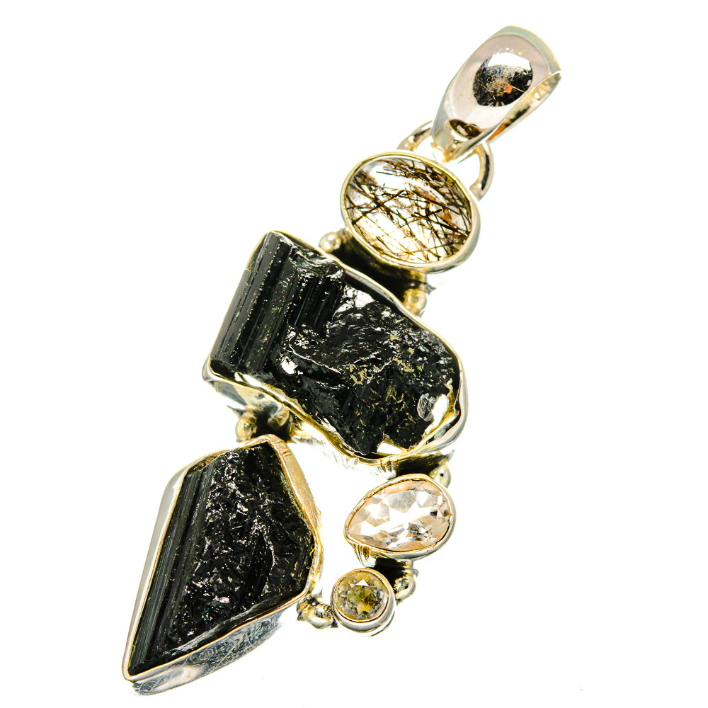 Black Tourmaline, Tourmalinated Quartz, White Quartz Pendants handcrafted by Ana Silver Co - PD13586
