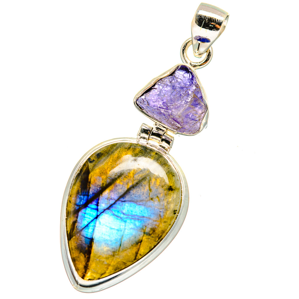 925 sterling silver pendant with blue-flash labradorite and purple tanzanite