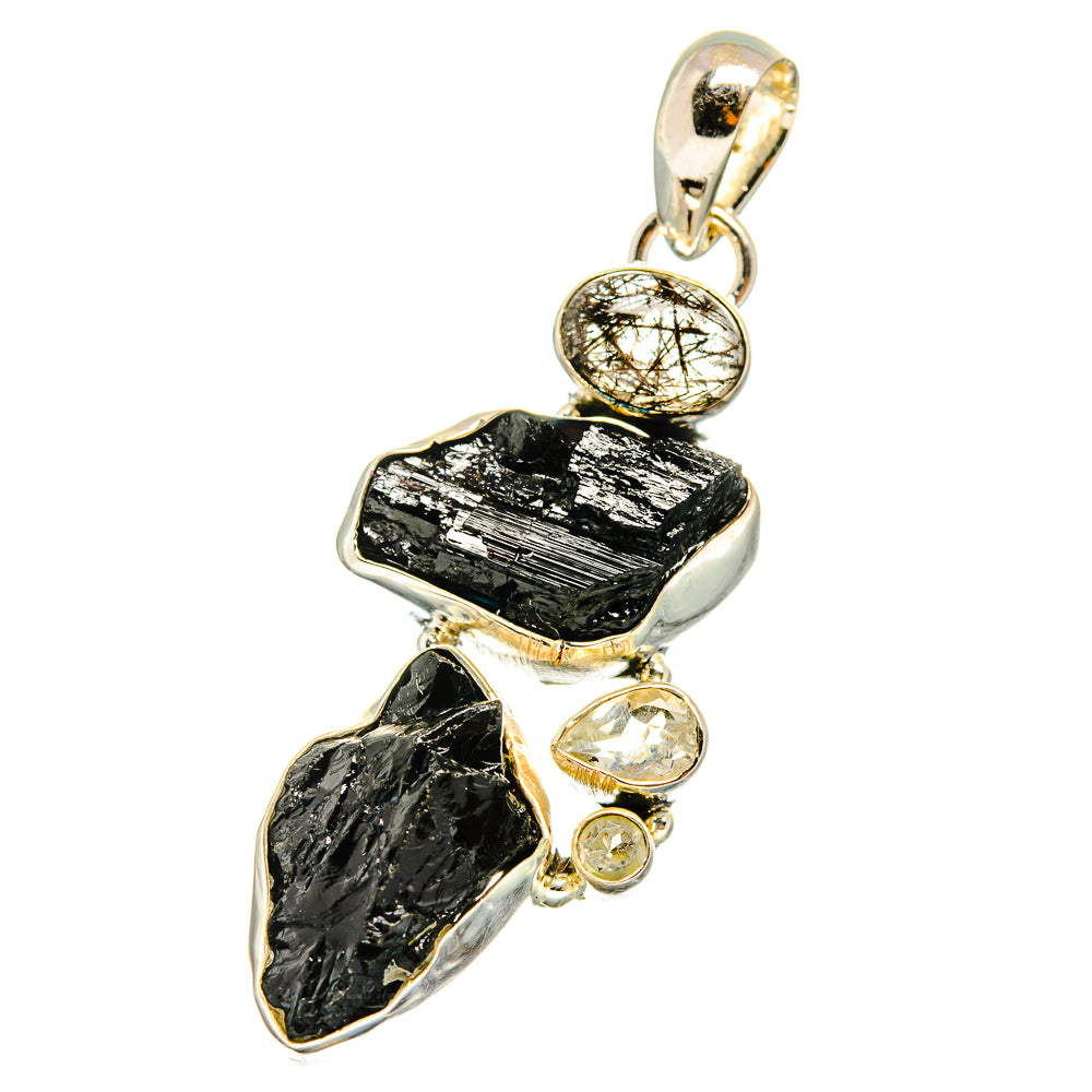 925 sterling silver pendant, rough black stones with three small clear accents