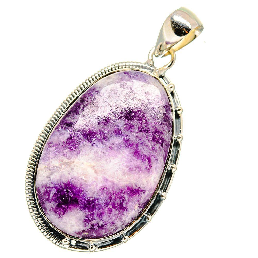 Oval charoite pendant with bale, sterling silver frame and purple mottled stone.