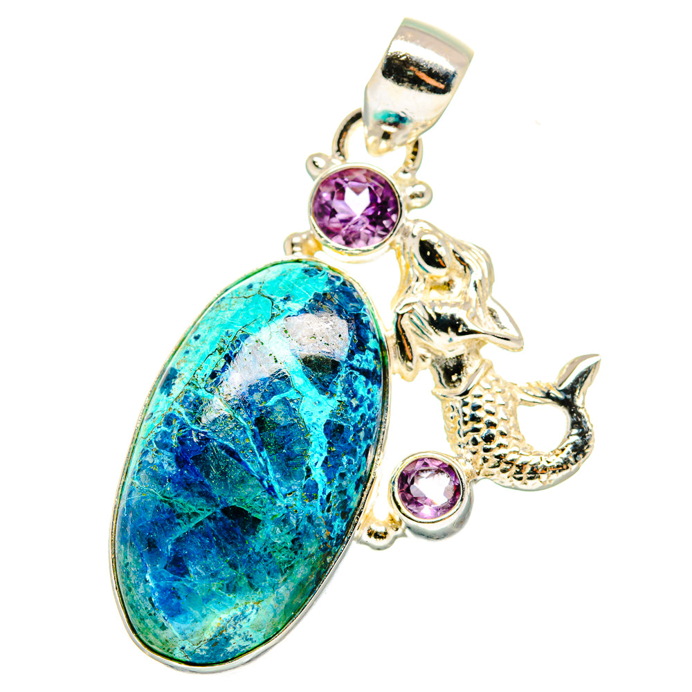 Chrysocolla, Amethyst Pendants handcrafted by Ana Silver Co - PD13978