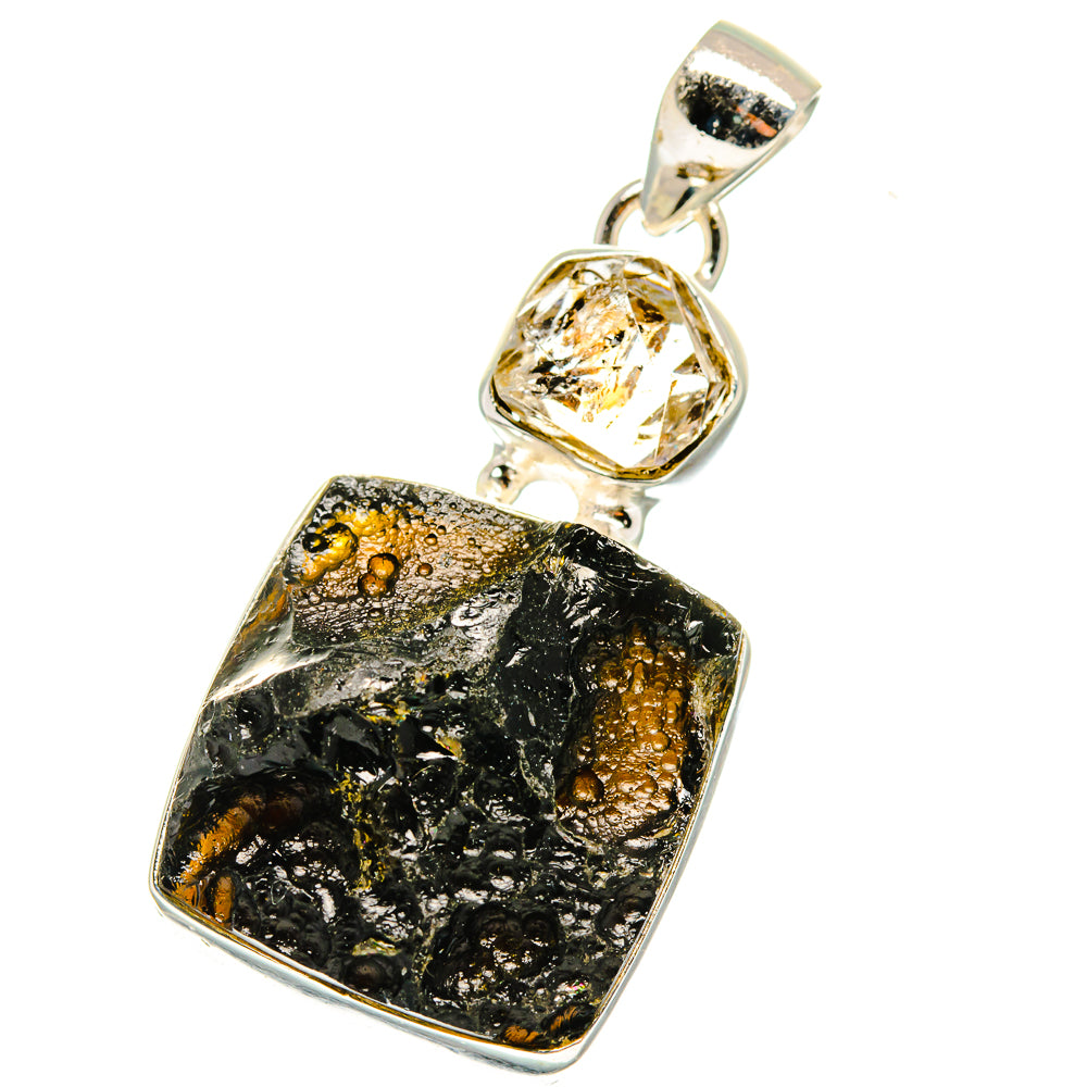 Tektite, Herkimer Diamond Pendants handcrafted by Ana Silver Co - PD13981