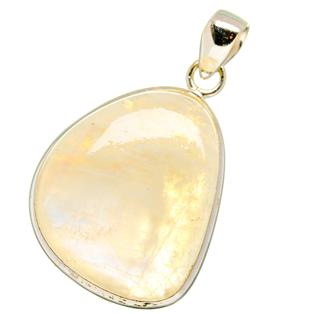 Large pear-shaped moonstone pendant with warm iridescent glow and silver bail