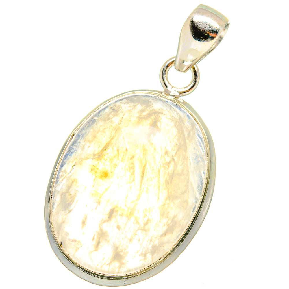 Sterling silver oval moonstone pendant, pale yellow iridescent face