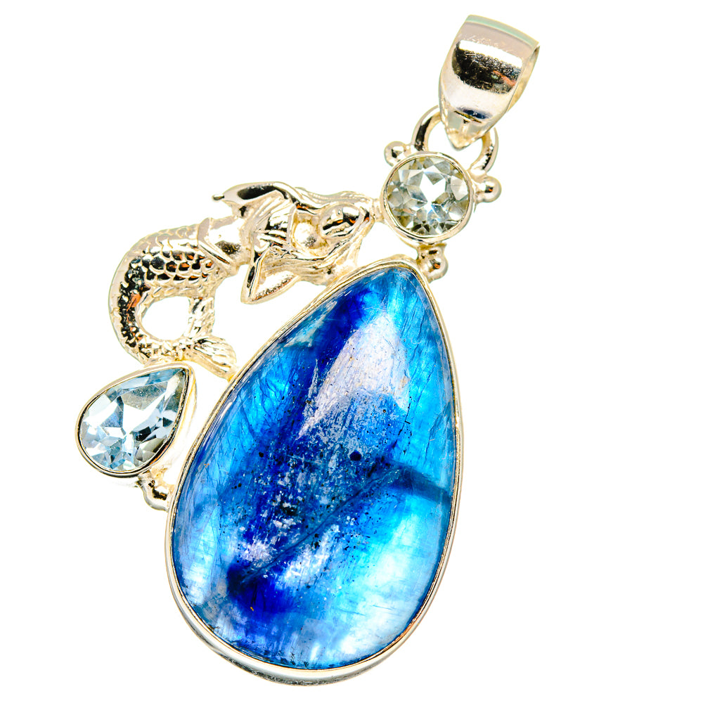 Mermaid pendant: blue teardrop gemstone with silver setting and small round stones