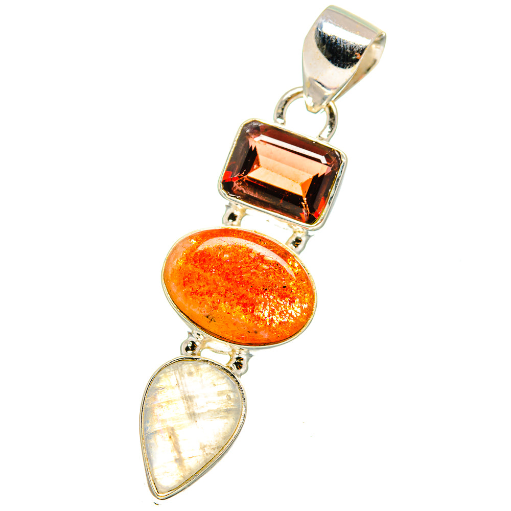Rainbow Moonstone, Sunstone, Garnet Pendants handcrafted by Ana Silver Co - PD14742