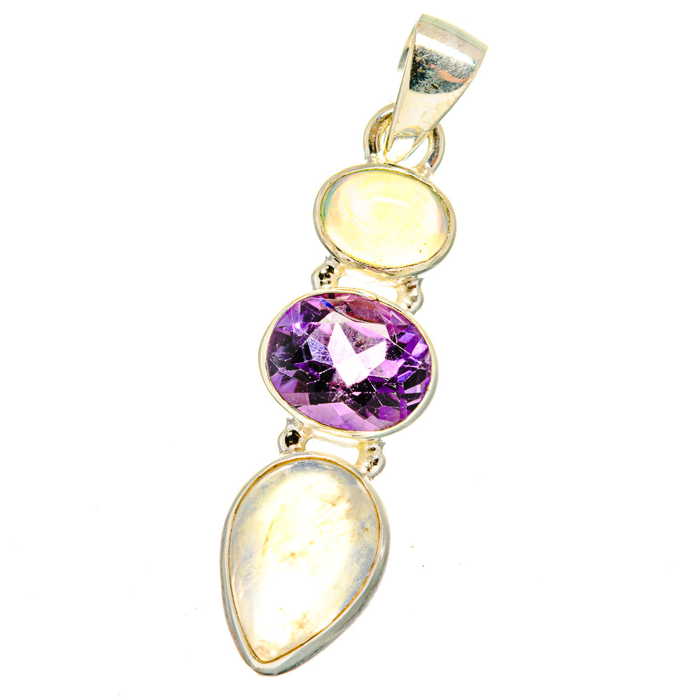 Rainbow Moonstone, Amethyst, Ethiopian Opal Pendants handcrafted by Ana Silver Co - PD14745