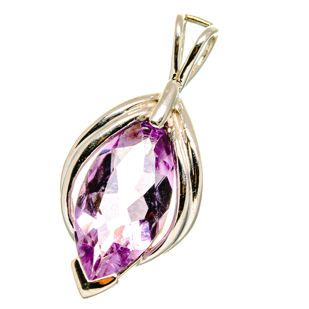 Sterling silver teardrop amethyst pendant with faceted purple gemstone and bail