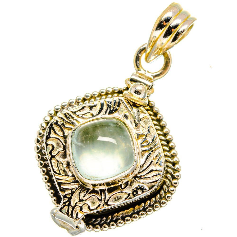 Aquamarine cabochon pendant in ornate 925 sterling silver with beaded border and bail