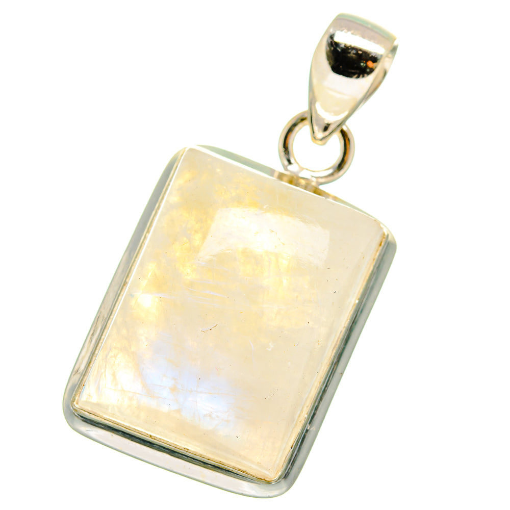 Rectangular moonstone pendant with sterling silver frame and top loop bail