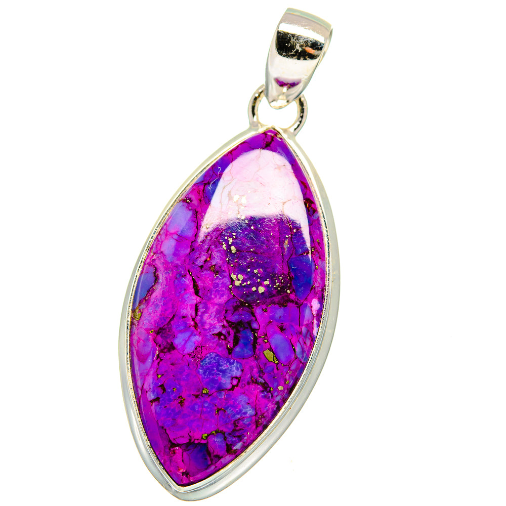Purple teardrop turquoise composite pendant in open oval silver setting